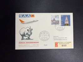 SAA Erstflugbrief Zürich-Johannesburg 1985