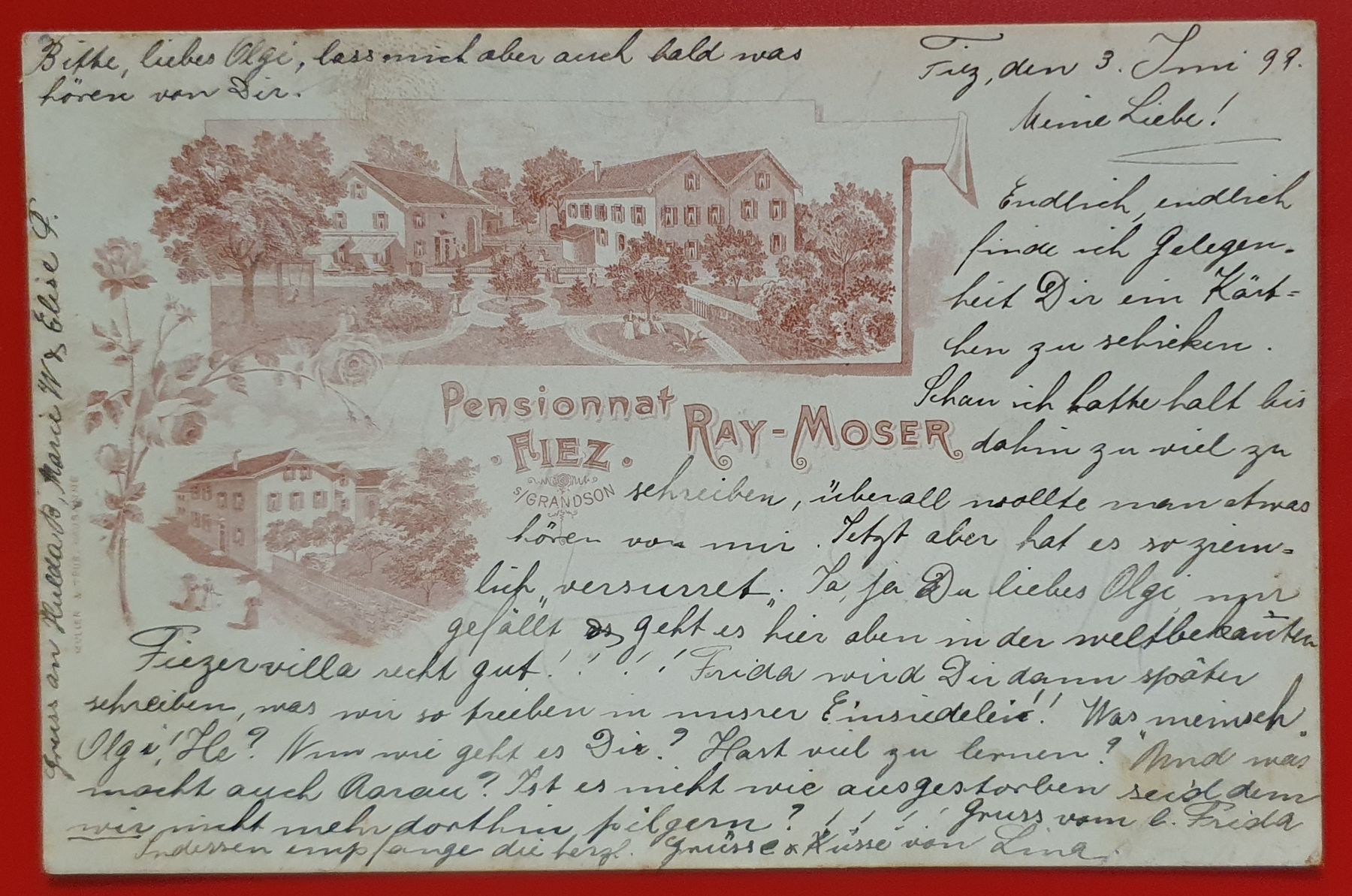 Cartoline postali: Fiez 1899 - Pensionnat Ray-Moser – Usato da Kreuzlingen venduto da Rschweiz1