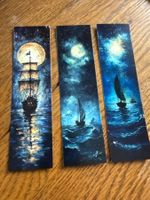 3x Lesezeichen-Buchzeichen-Segelschiff-Meer-Nacht-Ferne-See