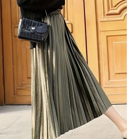 Chic Gonna lunga di plisse velluto-verde oliva👌M/L👌feste