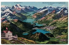 Vogelschau-AK St. Moritz und Region, Stempel Muottas Kulm