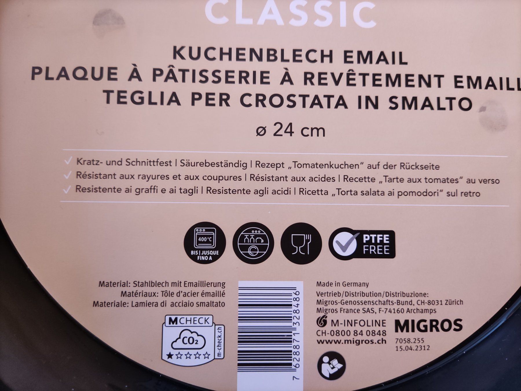 Migros Teglie da forno: Kuchenblech EMAIL  neustes Model, 24Durchmesser Neu – Nuovo e nell'imballaggio originale da Spreitenbach venduto da lucius2024 3
