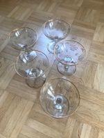 5 Dessertgläser mit Goldrand und Gravur