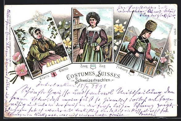 Cartoline postali: Litho Schweizertrachten, Glarus, Zug, Fr – Usato da Berlin venduto da bartko-reher
