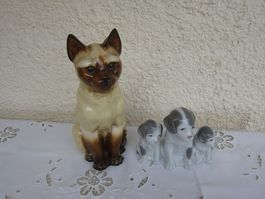 PORZELLAN FIGUR HUNDE UND KATZE KERAMIK