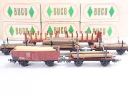 BUCO 7 x Holz-Wagen H0 - 1950er Jahre