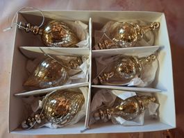neu: 6x Weihnachtsbaumschmuck Anhänger Glas antikgold