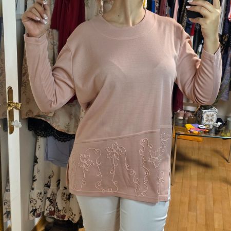 Pullover Rosa, Gr. L/XL, mit Stickerei, elegant