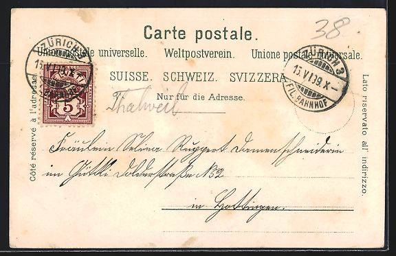 Cartoline postali: Litho Thalweil, Kirche, Ortsansicht mit  – Usato da Berlin venduto da bartko-reher 1