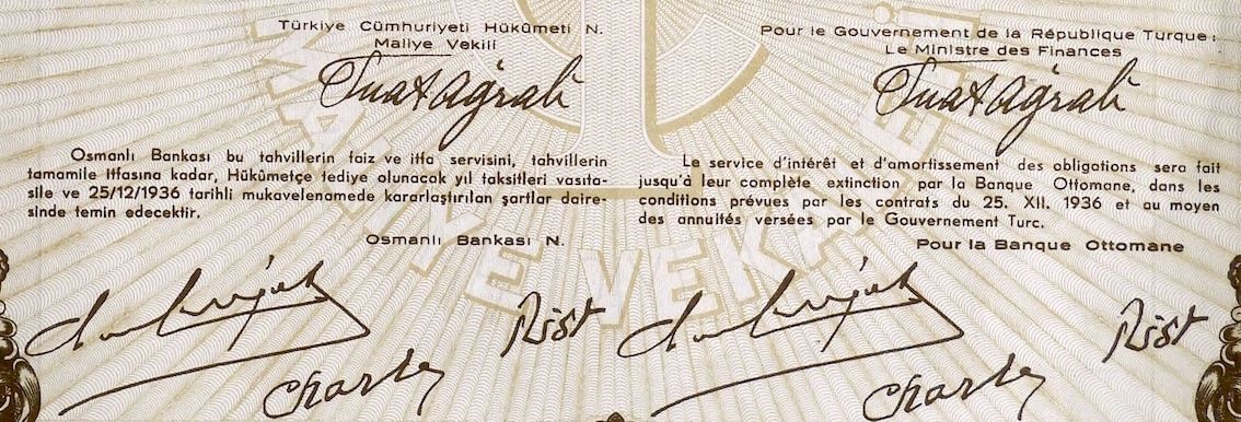 Documents: 5% République Turque - 1937 – D'occasion à Solothurn par Sgasche 1