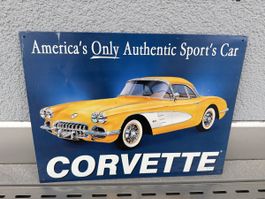 schönes Blechschild - Chevrolet Corvette gelb