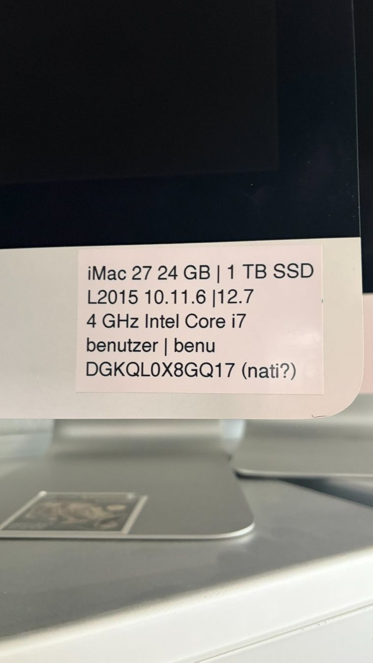 Apple PC: iMac 27" Retina 5K, Ende 2015 – Usato da Wetzikon ZH venduto da sertom26 2