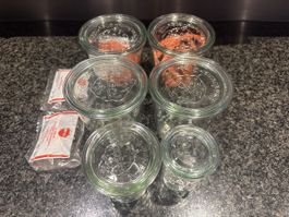 4 bocaux Weck 500ml, 1x 290ml, 1x160ml avec accessoires