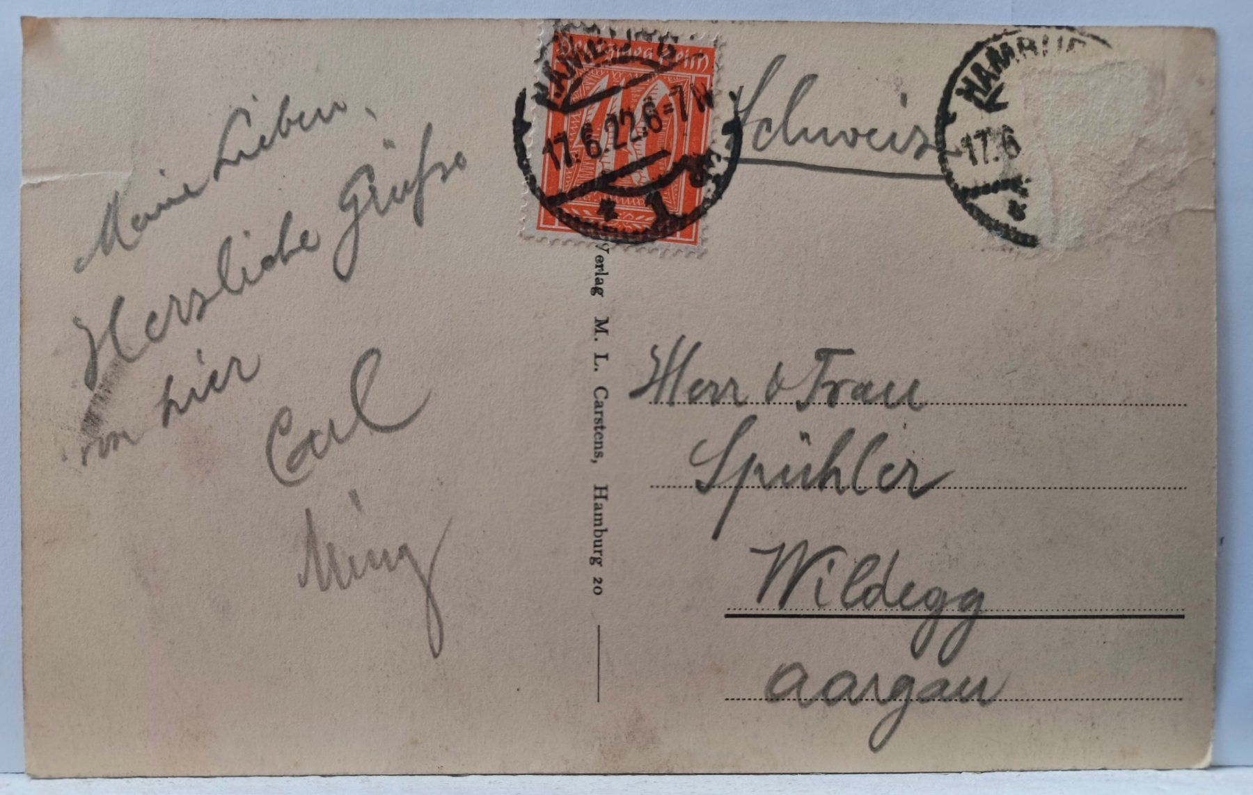Cartoline postali: Hamburg, Elbe, SAUGBAGGER SIMSON, 1922 – Usato da Aarau Rohr venduto da mgvw 1