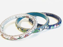 Cloisonné Floral Bangle Bracelets Set of 3