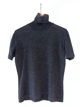 Kurzärmeliger Rollkragenpulli, schwarz, M, reine Schurwolle