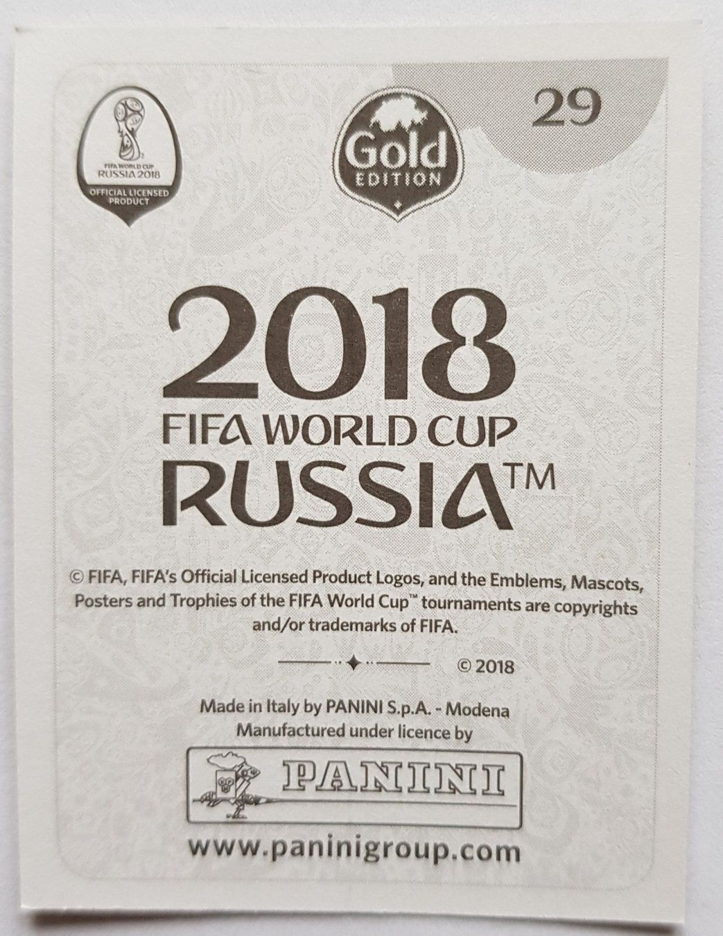 Panini Carte collezionabili: Russia 2018 Panini Nr. 29 – Usato da Koppigen venduto da Jsimsala 1