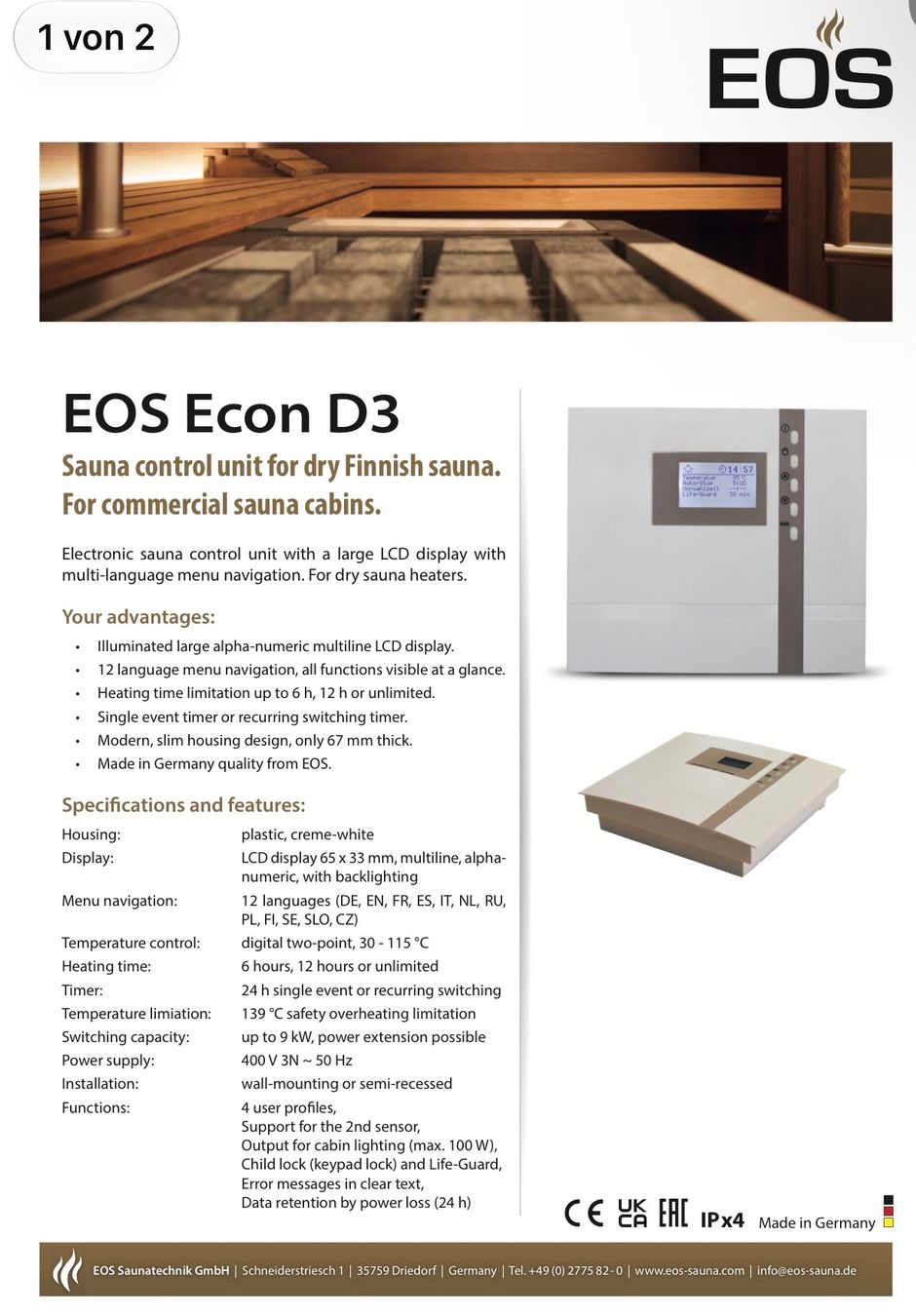 Sauna & Accessori: Saunasteuergerät EOS Econ D3 2LP max.9KW – Usato da Brig venduto da lololivier 2