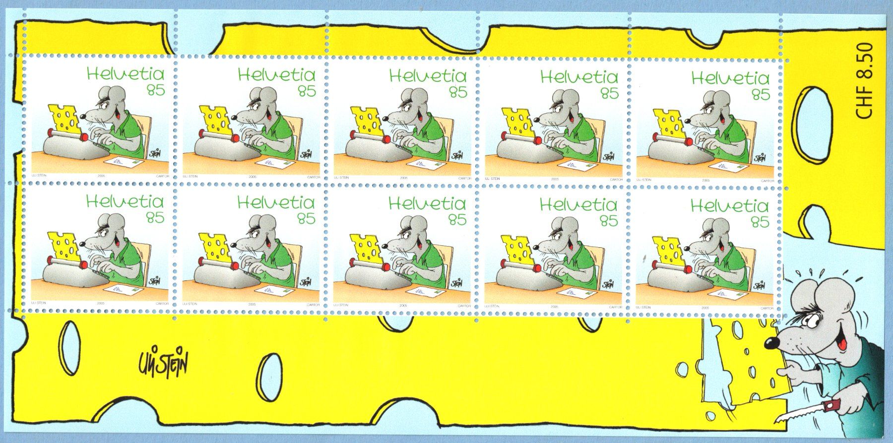 Tutti i francobolli: 2005  Kleinbogen  Comics  Uli Stein  85 Rp.   postfrisch – Nuovo (secondo la descrizione) da Mellingen venduto da Ginger