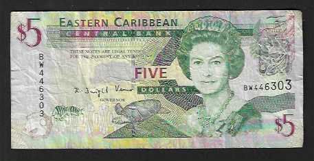 Banknoten: Eastern Caribbean  5  Dollars  Gebraucht – Gebraucht aus Gordola von coinsandnotes