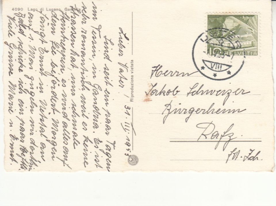 Cartoline postali: Gandria 1953 – Usato da Bürglen TG venduto da StampGraf 1