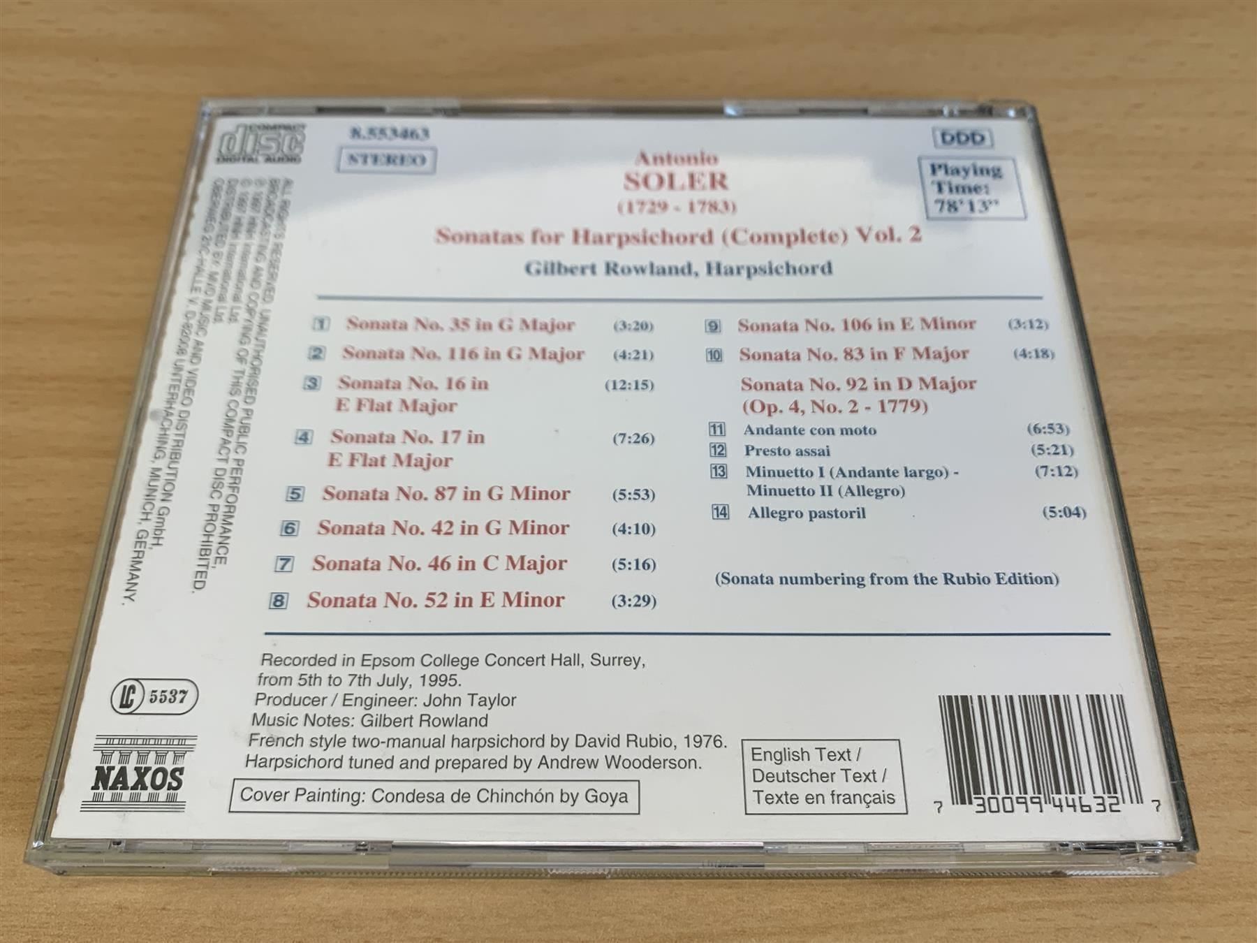 CDs: Soler Soler ,Gilbert Rowland - Sonatas For Harpsichord Vol.2 – Gebraucht aus Rikon im Tösstal von Alpenmutz 1