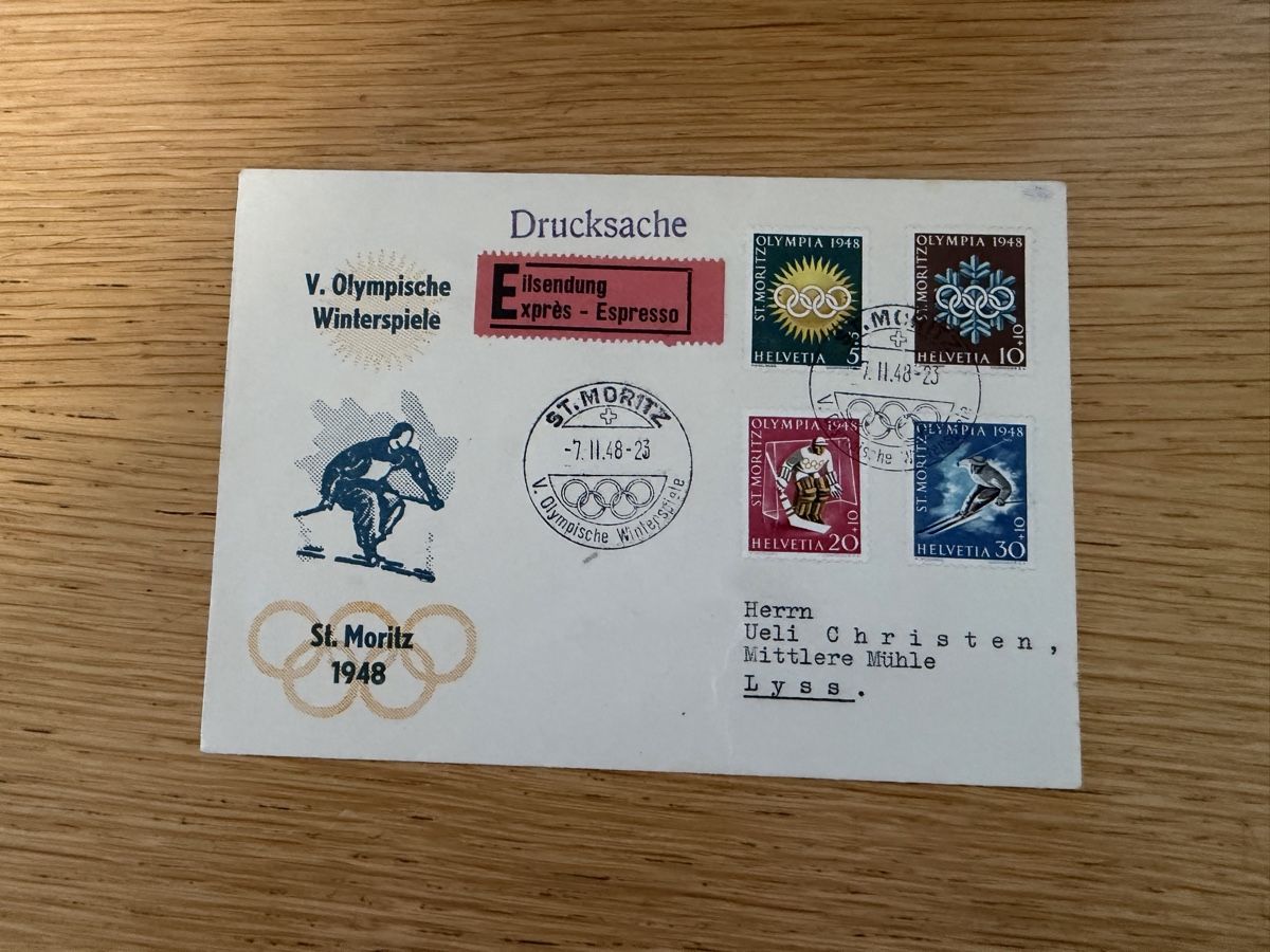 Tous les timbres: Beleg 7.2.1948 St Moritz Winter Olympiade  – D'occasion à Murgenthal par Tina_4055