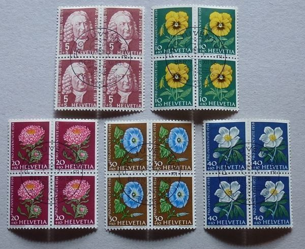 Tutti i francobolli: ++ Viererblock Serie PJ 1958 Ersttag – Usato da Walkringen venduto da Casablanca777 1