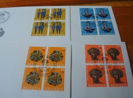 Set Pro Patria 19+75, FDC Satz, Einzel + 4erblocks, 9 Belege
