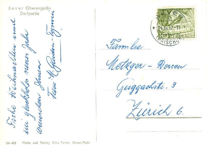 Cartoline postali: Bever - Dorfpartie + 1952 – Usato da Emmenbrücke venduto da teestube 1