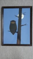 Naive Malerei Eule. Acrylbild von R. Müller, signiert