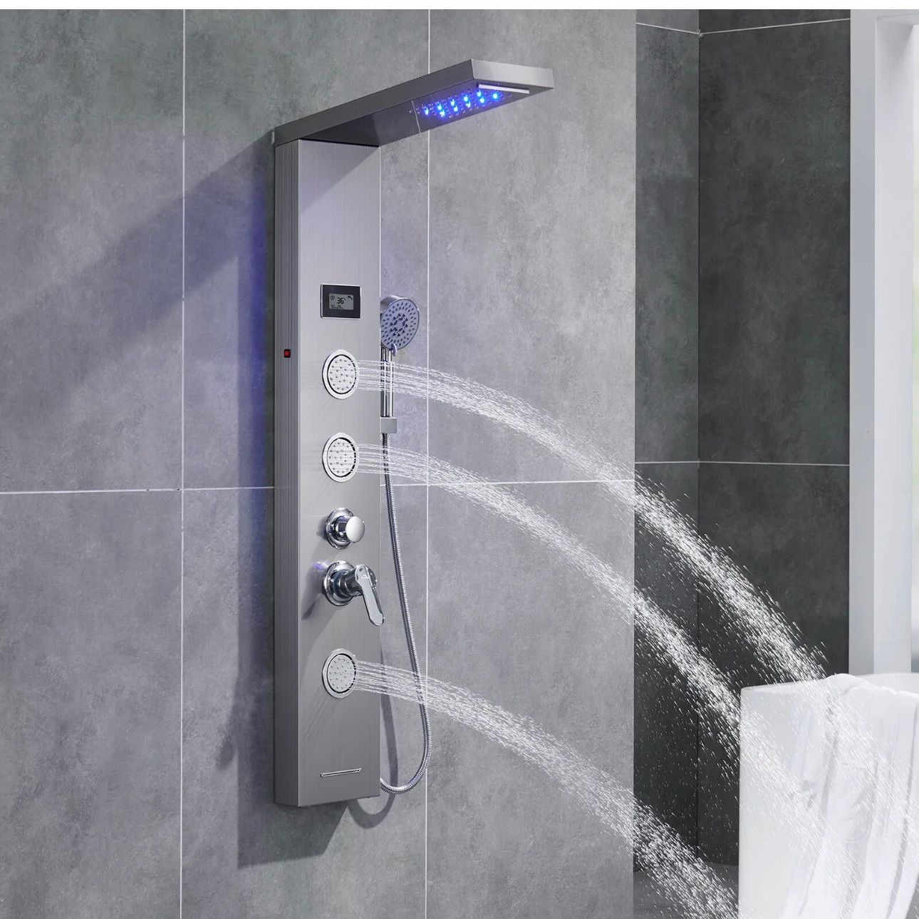 Docce: + Duschpaneel Edelstahl Duschset Duschsäule Regendusche – Nuovo e nell'imballaggio originale da Amriswil venduto da JaJa-Express 2