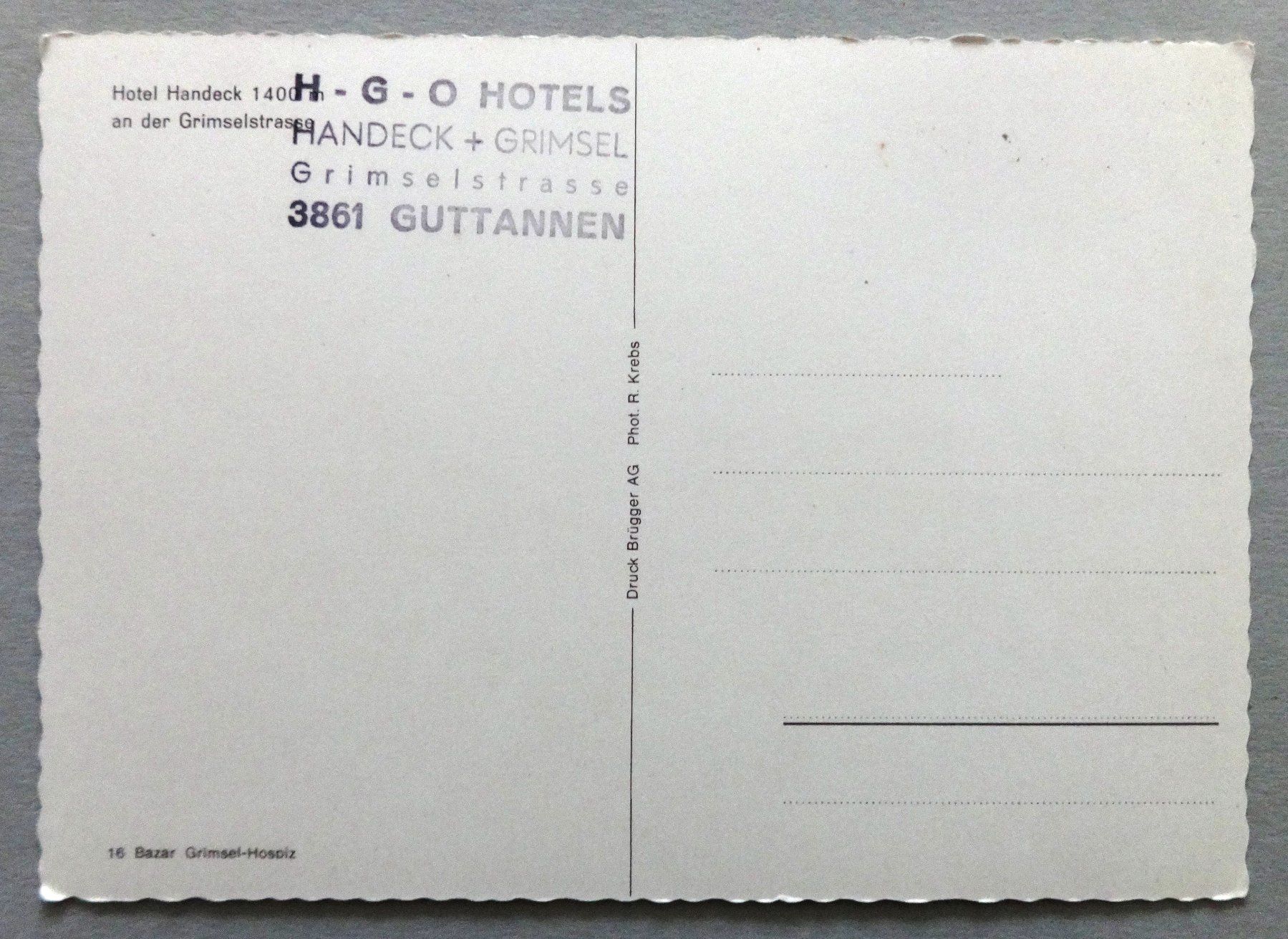 Cartes postales: Hotel Handeck 1400 m an der Grimselstrasse – D'occasion à Fétigny par Billy2miny 1