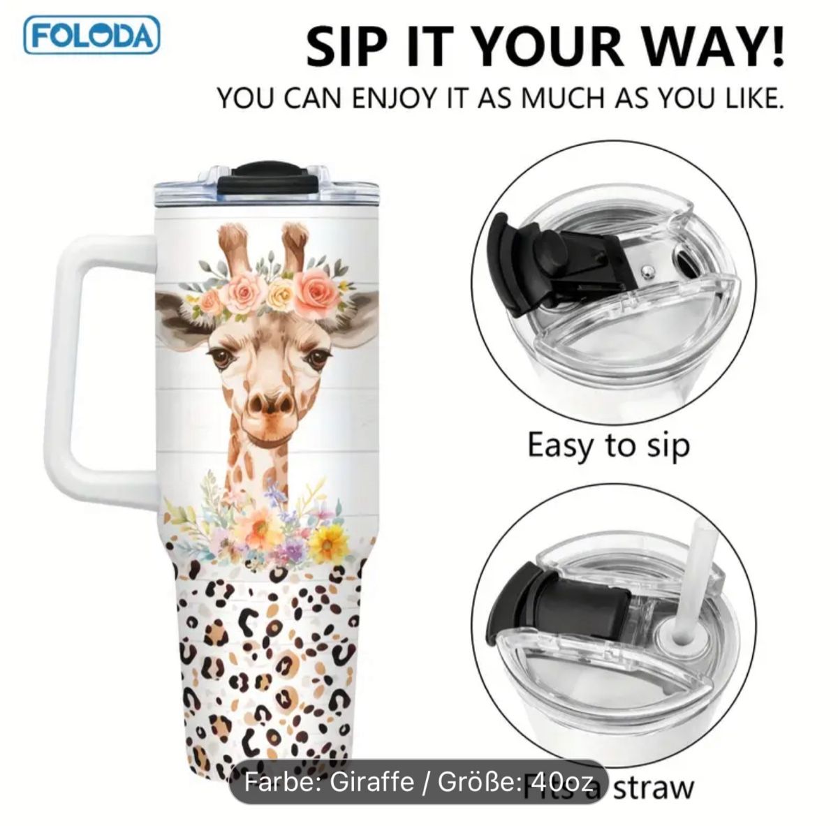 Tazze: Thermobecher Giraffe Edelstahl 40oz Leopardenmuster – Nuovo e nell'imballaggio originale da Russikon venduto da Leks4 4