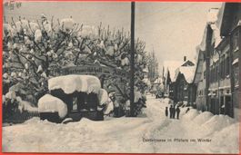 Dorfstrasse in PFÄFERS im Winter, Gastwirtschaft zum Adler