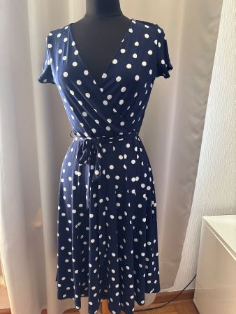 Robe  Wallis à pois bleu marine taille 38 bon état