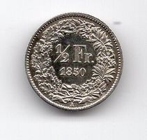 (1080) Schweiz, 1/2 Franken 1850, pp, Super