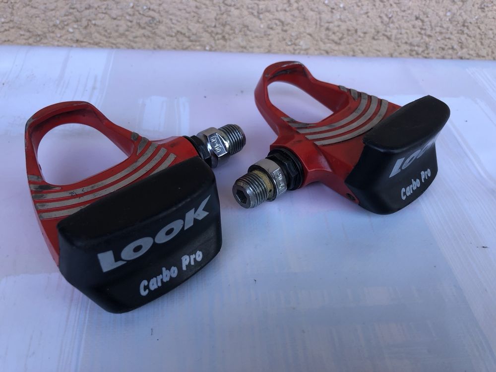 Pédales de vélo de route sans clips vintage LOOK Carbo Pro ARC rouge 9