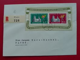 1955: W35, LAUSANNE-Block, Brief von FLUMS! Kat: 100.-+