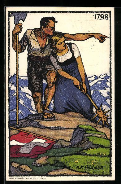 Cartoline postali: Schweizer Bundesfeier 1913, Bauernpaar a – Usato da Berlin venduto da bartko-reher