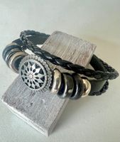 Leder Armband Edelstahl Mandala Unisex 20cm