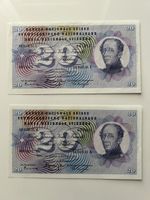 Banknoten Schweiz 1961, 2 Stück 20 Franken