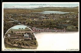 Lithographie Zürich, Aussicht von der Weid