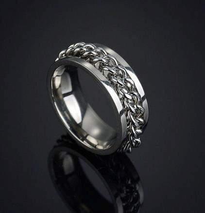Ringe: EDELSTAHLRING SILBERF., M.KETTENEINSATZ GR17 CA.1.7DURCHM. – Neu (gemäss Beschreibung) aus Bad Ragaz von Schtupsi