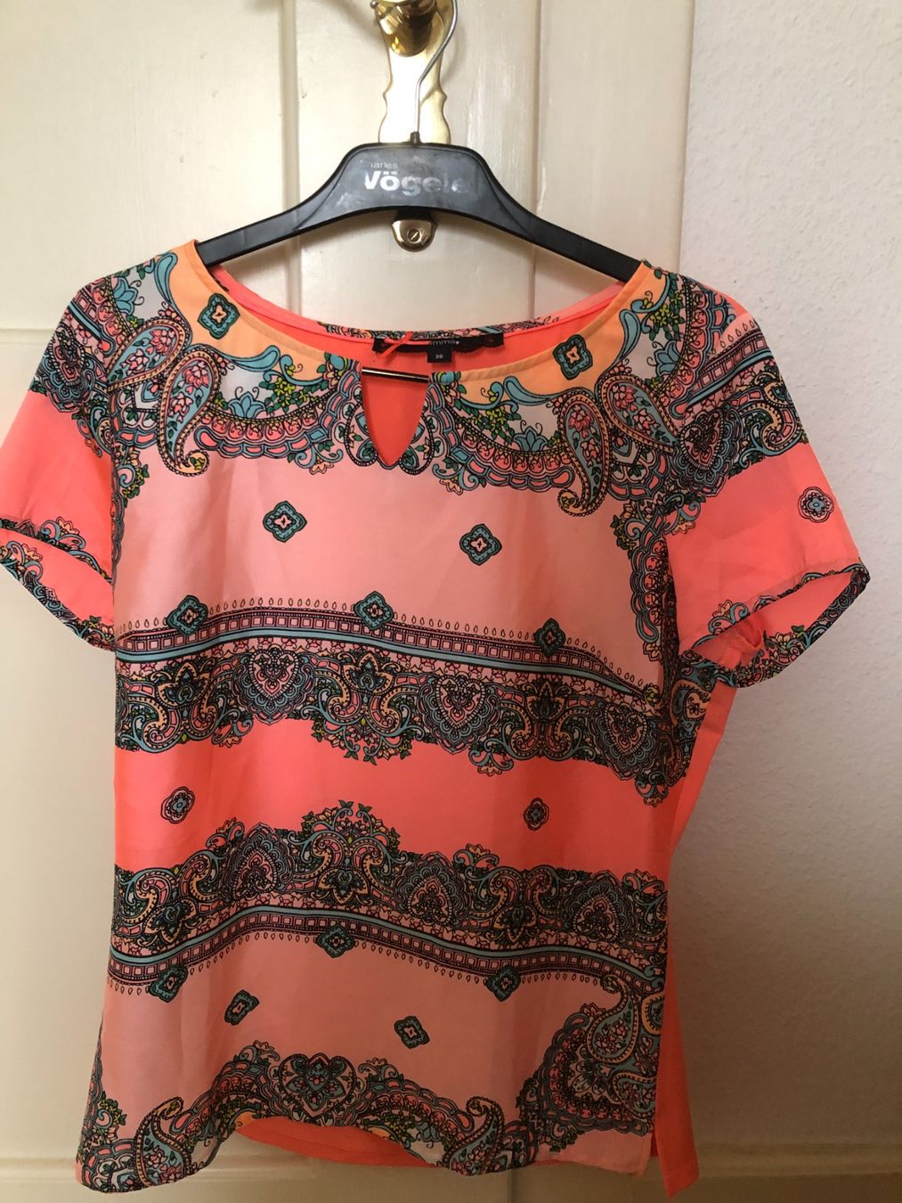 Comma Camicette: comma Bluse 38 M Rosa Orange Muster Kurzarm Elegant – Usato da Basel venduto da Dasbrauchstdu