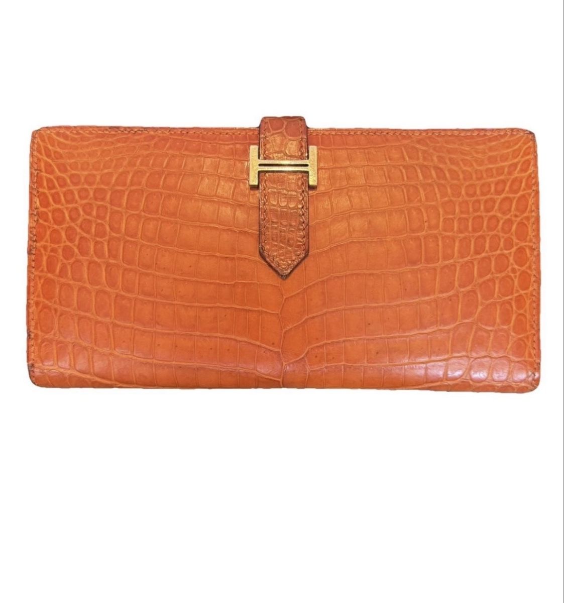 Hermès Portafogli: Hermès Bearn Krokodil- alligator Orange – Usato da Basel venduto da mimi8668