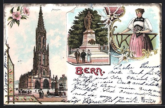 Cartoline postali: Litho Bern, Münster, Bubenberg-Denkmal – Usato da Berlin venduto da bartko-reher