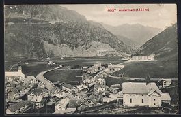Andermatt, Ortsansicht mit Kirche und La
