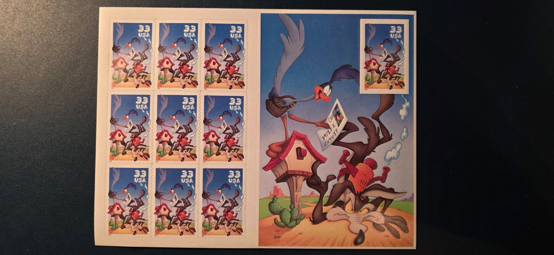 Tutti i francobolli: Kleinbogen** / USA 33 / Wile E. Coyote + Road Runner / 26.4. – Usato da Volketswil venduto da Spacepanda
