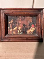 Tableau ancien print ,avec cadre en bois rustique, scène